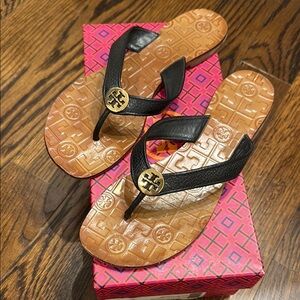 Tory Burch Black and Tan Sandals